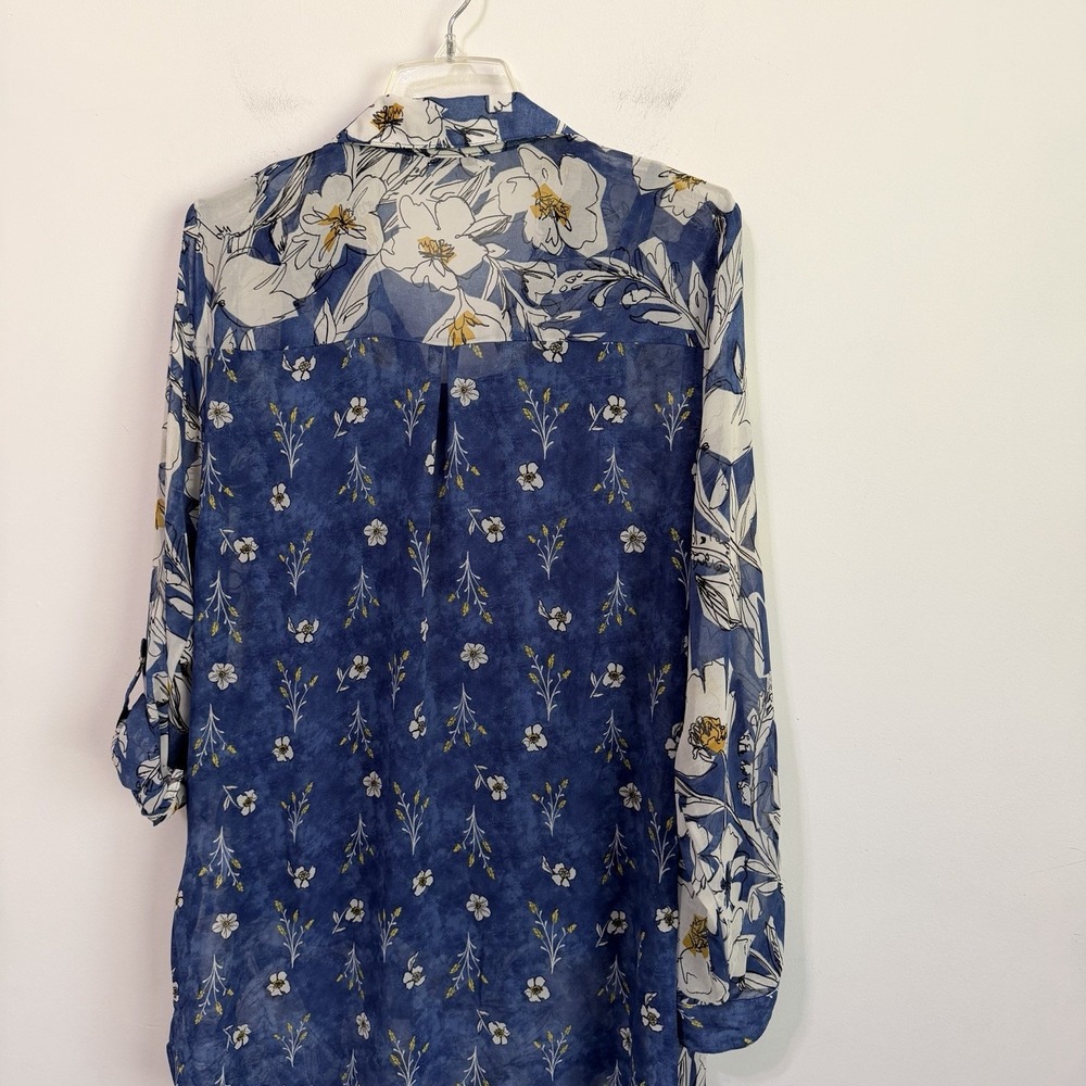 Figueroa & Flower Tunic XL Sheer Blue Floral Chiffon Tank Roll Tab Sleeve‎ NEW - Picture 7 of 9